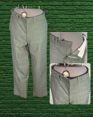 Vintage 1970's Sears Perma-Prest Green Plaid Workwear Flat Front Pants 36x28